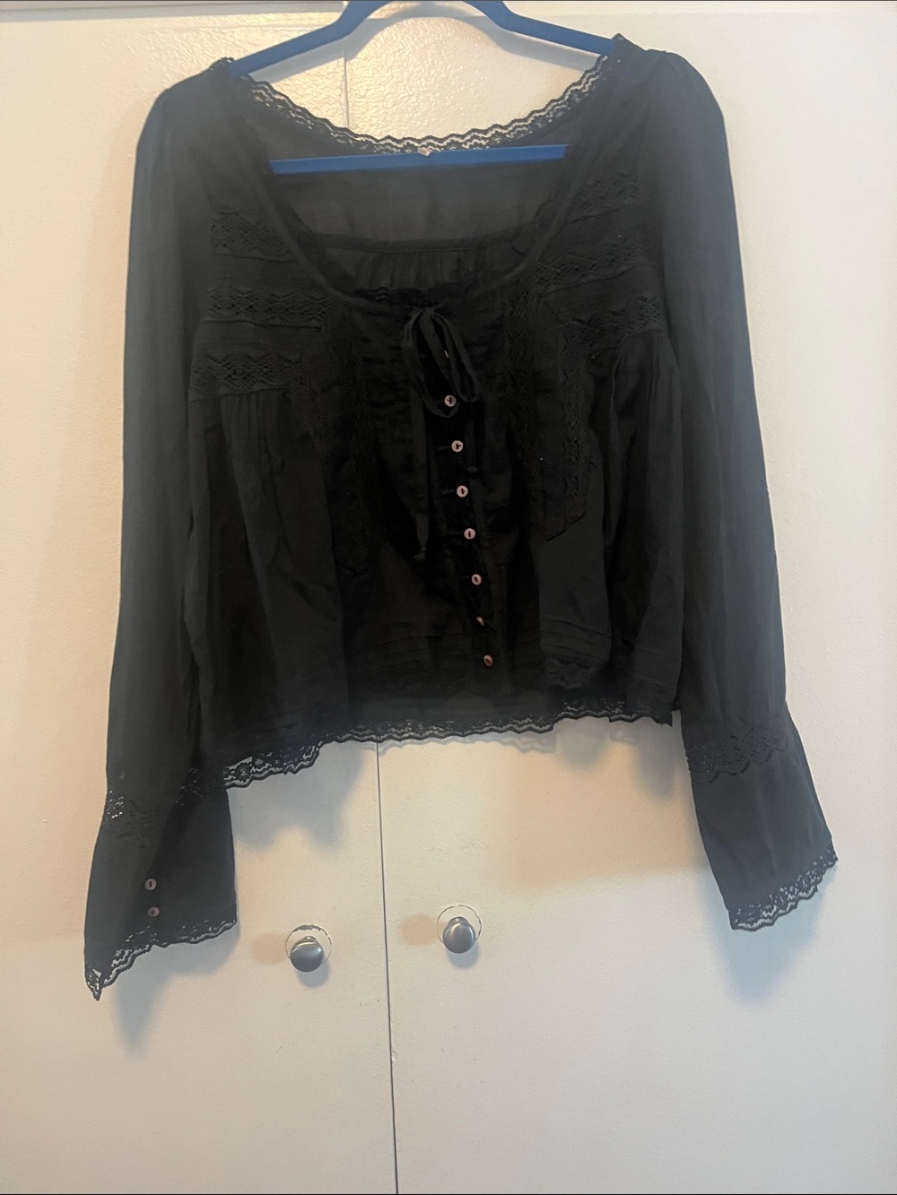 ๐คFree People Black XS Oversized Lace-Trim Peasant Blouse ๐ค